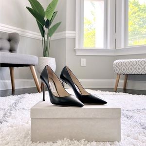 JIMMY CHOO*SOLD*Romy 100 Black Leather Pointy Toe Pumps 36.5 💕